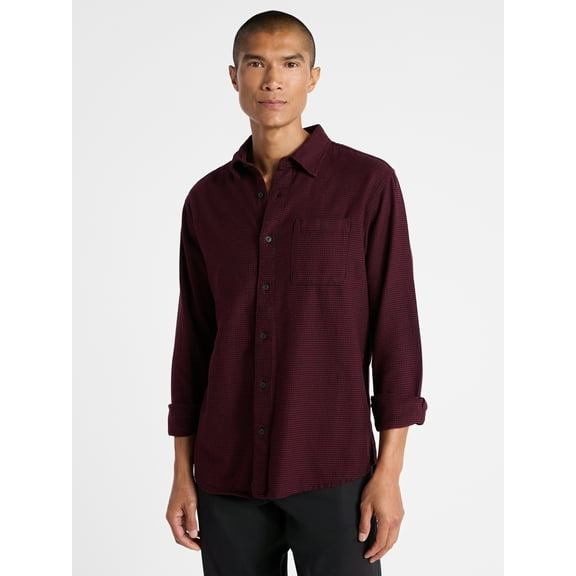 Free Assembly Men's Brushed Cotton Twill Shirt with Long Sleeves, Sizes XS-3XL