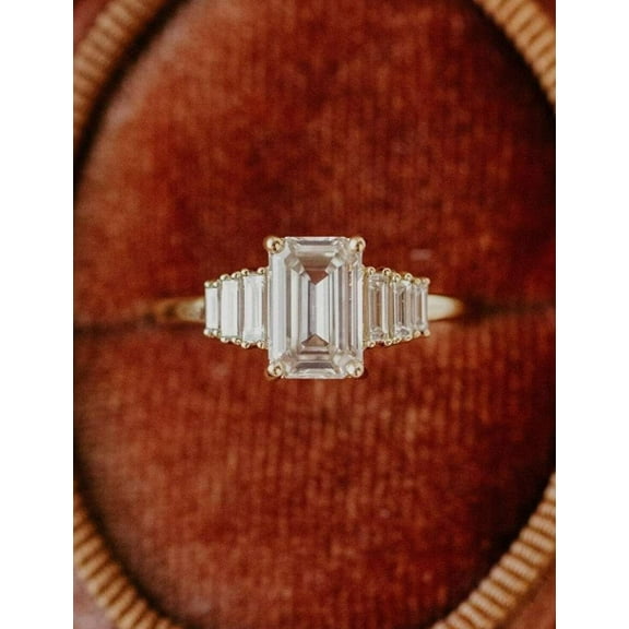 vylahjewellery 2.5 Carat Engagement Ring - Emerald Cut - Moissanite Diamond Wedding Ring - Classic Plated White Gold Ring - Handmade Ring