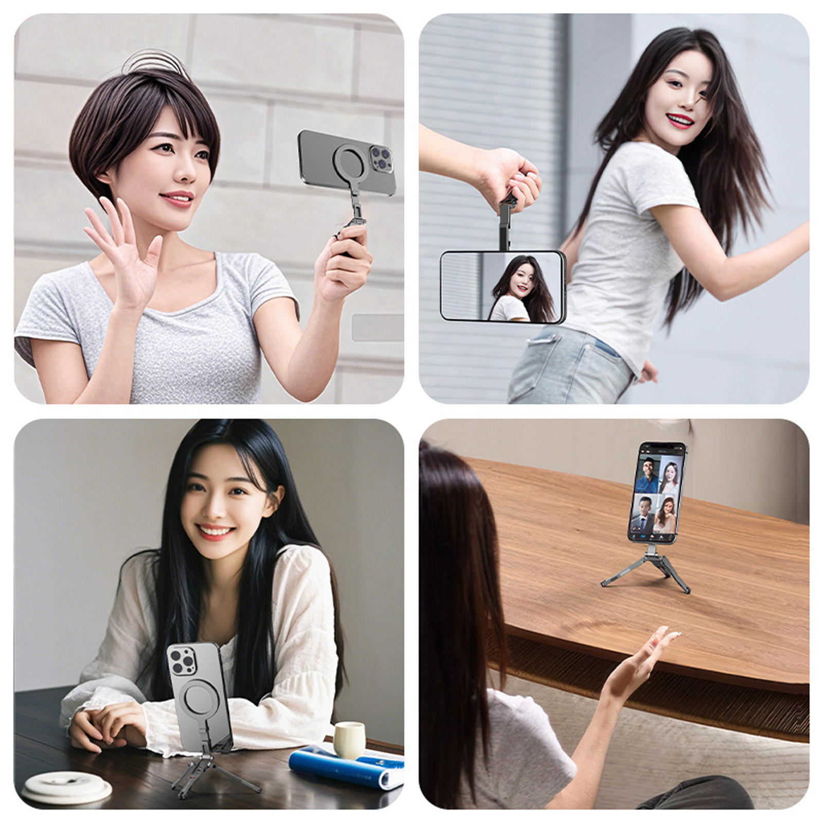 Phone Stand Aluminum Foldable Multiple Functional Tripods With Cold Shoe Mount Not Slip Base for Phones 12 16