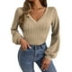 thumbnail image 3 of Haut Moulant Camisa de otoño para mujer Top Color sólido Slim Fit Puff Manga plisada Traje de vacaciones Cgtredaw Caqui S para Mujer, 3 of 7