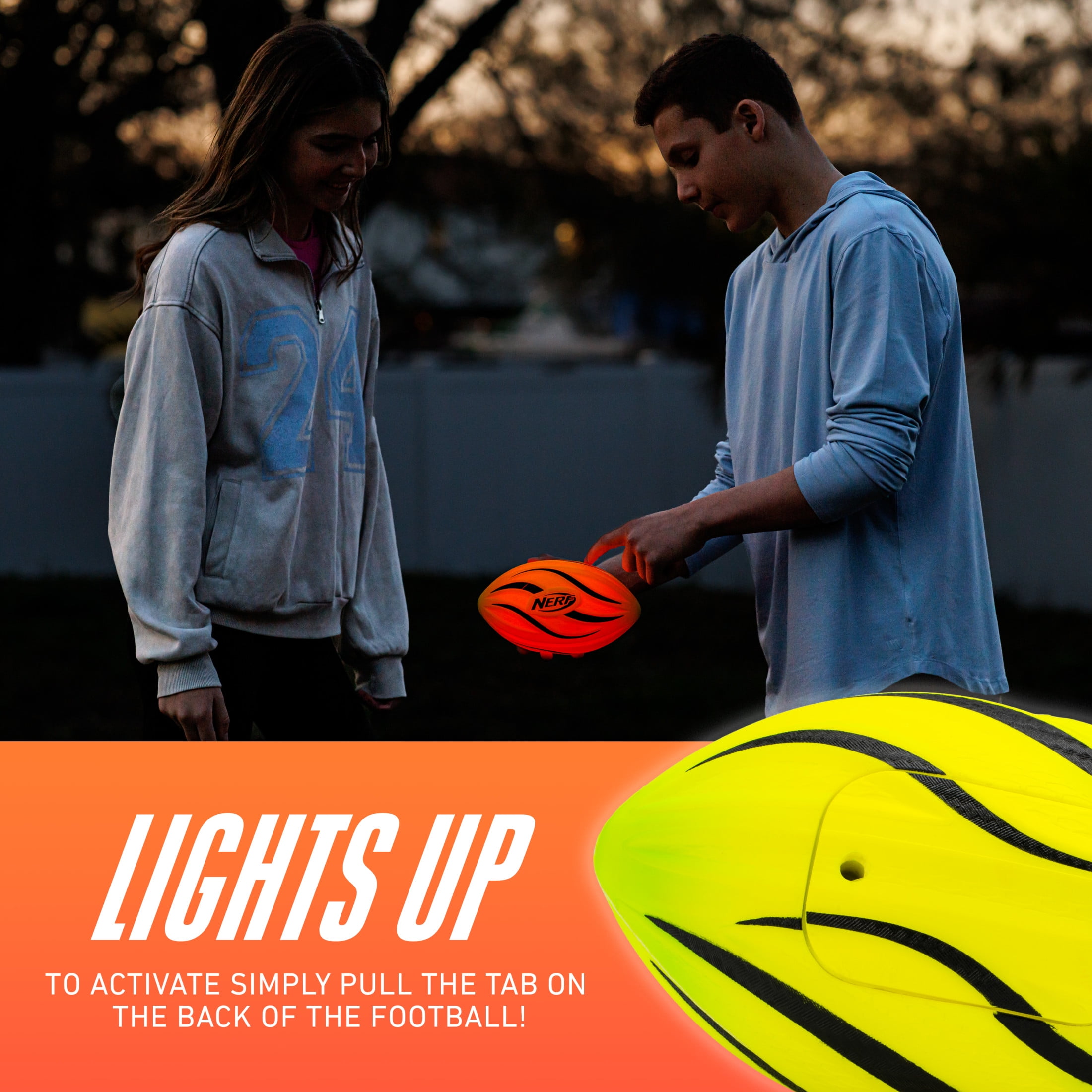 NERF Lightstrike Foam Football - 8.5 Mini Foam Football - LED Coloring Changing Lights - Light up the Night - Batteries Included