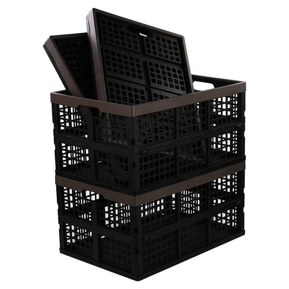 4-Pack 40 L Plastic Collapsible Storage Crate, Stackable Folding Storage Baskets