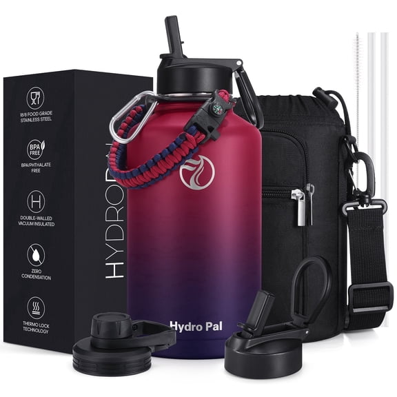 GEDUX 64oz Insulated Stainless Steel Water Bottle with 2 Leak Proof Lids(Spout Lid and Straw Lid) Wide Mouth Powder-Coated Water Bottle with Paracord Handle for Sports and Travel