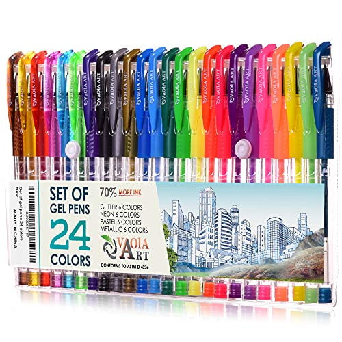 Vaola Various Color Gel Pens Pen Art Set Sparkle Pens 24 Gel Pens