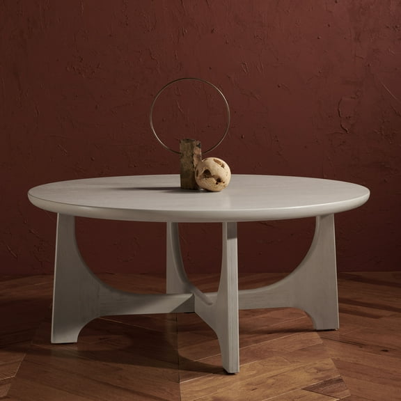 SAFAVIEH Couture Sasha Mid-Century Round Wood Coffee Table, White Wash