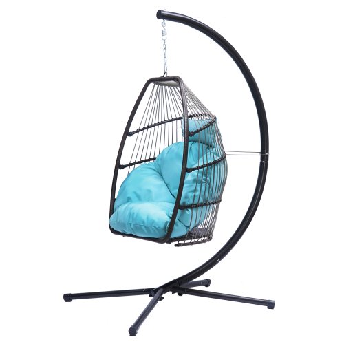 Egg Chair with Stand and Cover, Patio Wicker Hanging Swing Chair