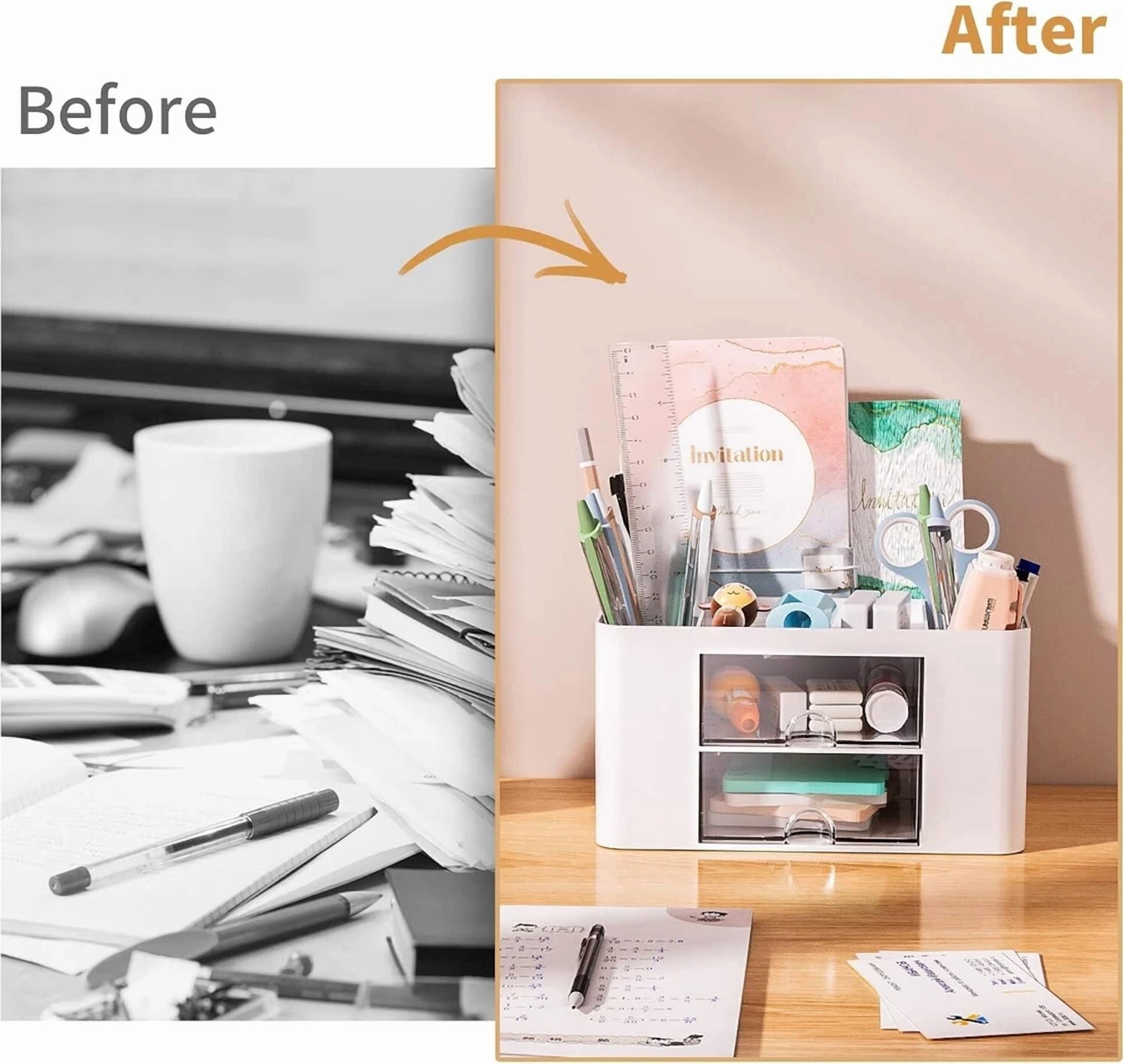 Desk Organizers And Accessories With 5 Compartments + Drawer For Office & Home