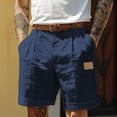 thumbnail image 3 of Mens Linen Shorts with Drawstring Elastic Waistband Shorts Lightweight Casual Summer Vacation Linen Shorts Flat Front Cotton Linen Wear with Pockets,Blue XL, 3 of 4