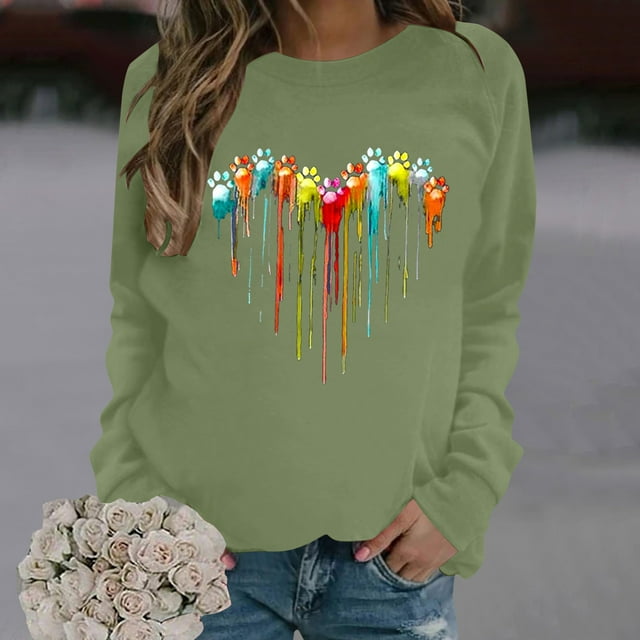 Meichang Sweatshirts pour Femmes Mignon Graphique Pull Col Rond Manches Longues Coupe Ample Sweatshirts Couleur Unie Automne Sans Capuche