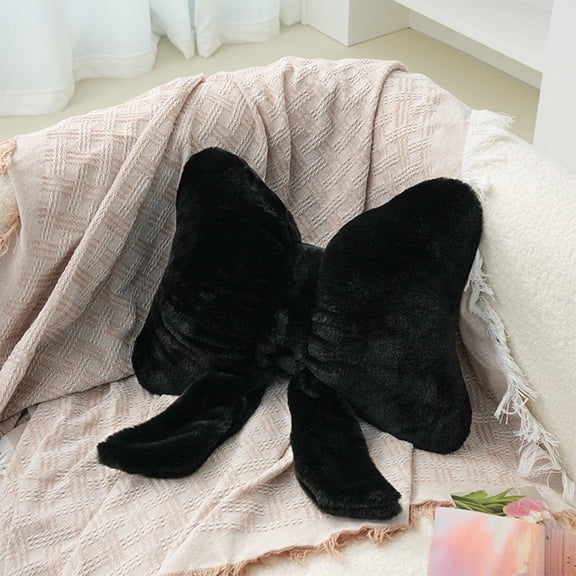 Black Black 16.1 Inch Bow Knot Shaped Plush Throw Pillow For Couch Living Room Soft Velvet Decorative Cushion For Bed