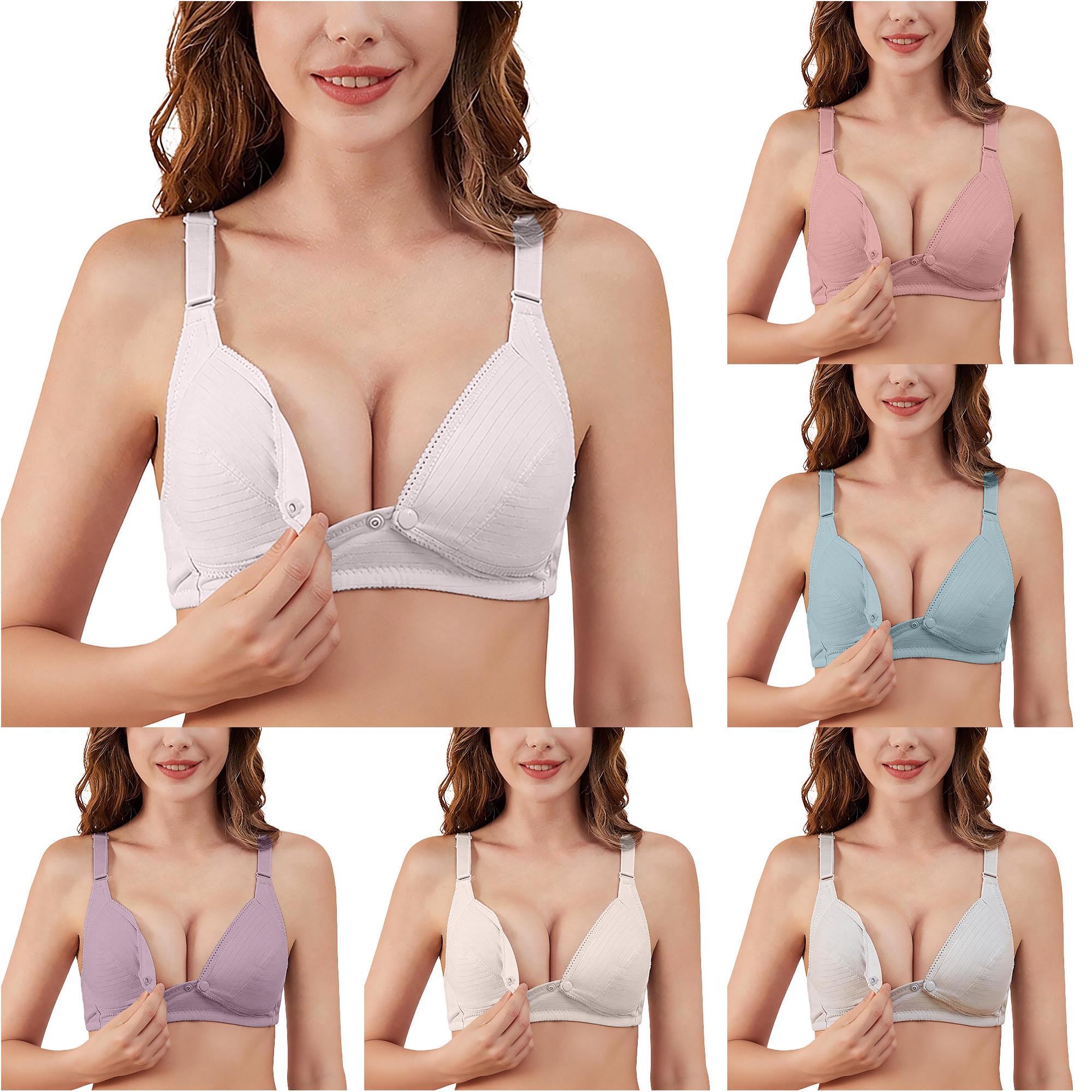 uvwlwu Women's Wireless Front Snap Nursing Bra Ribbed Fabric Adjustable Straps Support Maternity Breastfeeding Plus Size Ladies Bra,34