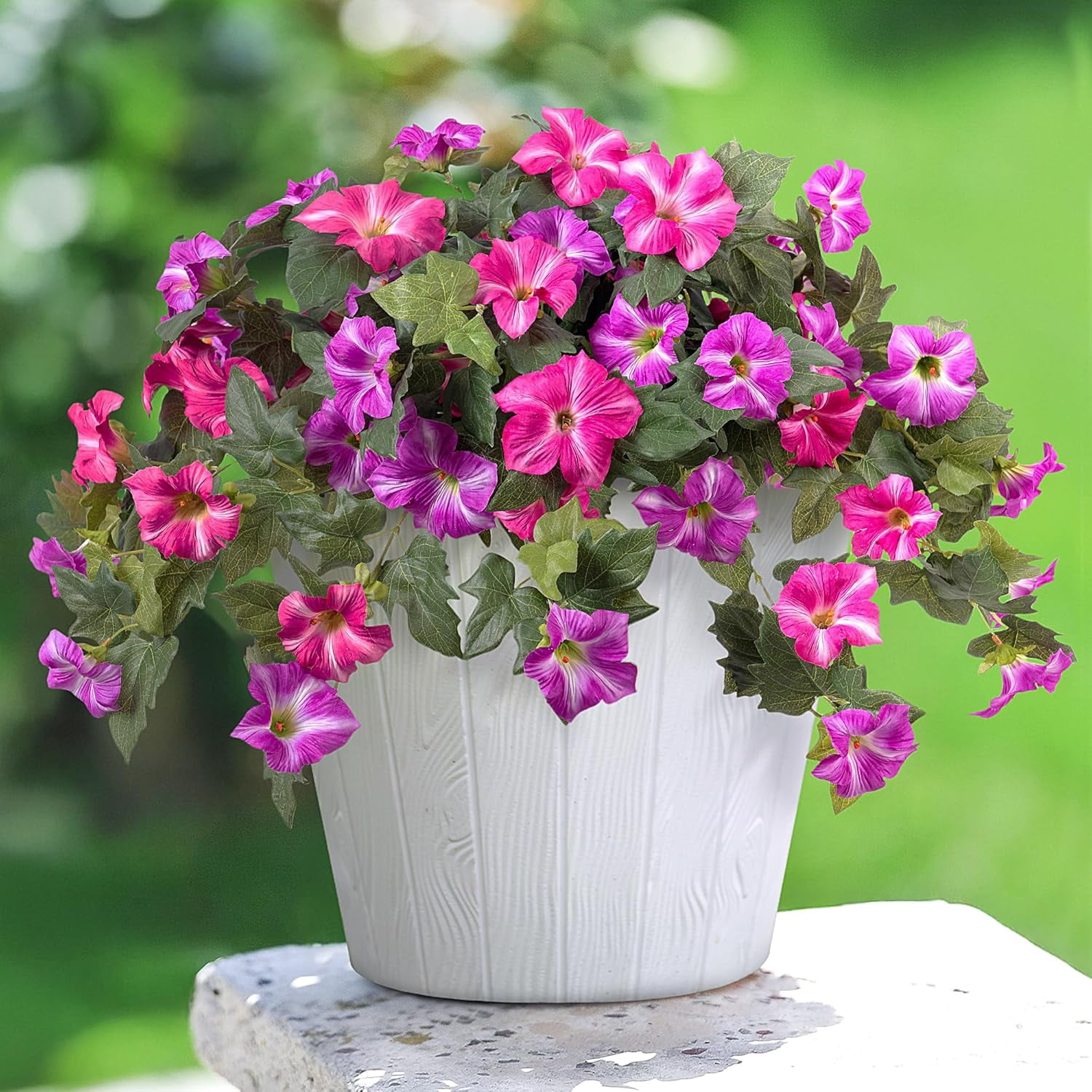 Artificial Fake Flowers Plants for Spring Summer Decoration,2 Pcs No Fade Faux Petunias,UV Resistant Realistic Silk Flowers,for Home Garden Balcony Yard Porch Deco