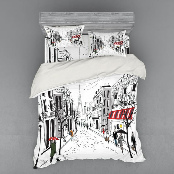Ambesonne Colorful Bedding Set 4 Pcs, Paris Eiffel Tower, Queen, Multicolor