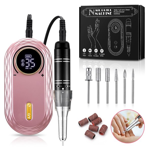 Portable Electric Nail Drill 35000 RPM, Inbuty Electric Nail File 2600mAh,Forward/Reverse Rotation Nail Drill Machine for Gel Nails,Acrylic,Manicure,Pedicure,Polishing Shape,Nail Drill Kits