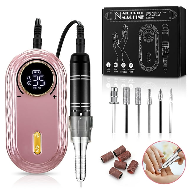 Portable Electric Nail Drill 35000 RPM, Inbuty Electric Nail File 2600mAh,Forward/Reverse Rotation Nail Drill Machine for Gel Nails,Acrylic,Manicure,Pedicure,Polishing Shape,Nail Drill Kits