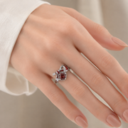Adjustable Red CZ Bow Ring for Women, Silver Tone Copper Open Band Ring