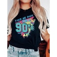 thumbnail image 2 of Regular Size 'Take Me Back to the 90s' Graphic Tee - Women's Retro-Inspired Casual Black T-Shirt with Colorful Geometric Design, Short Sleeves, Round Neck - Stretchy Cotton Blend, Machine Washable, A, 2 of 7
