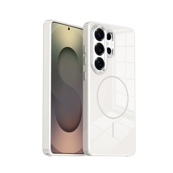 Luxury Magnetic Case for Samsung Galaxy S26, Glossy TPU PC Protective Cover, Lightweight Anti-Scratch Shockproof Phone Case for Women Men, White