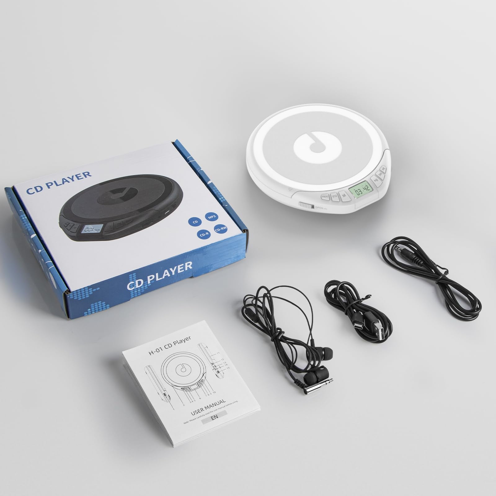 Ooosea CD Player Portable Walkman with Earphones,CD Player for Car Anti-Skip Shockproof,CD Player for Home with Headphones Jack USB AUX LCD,CD Disc