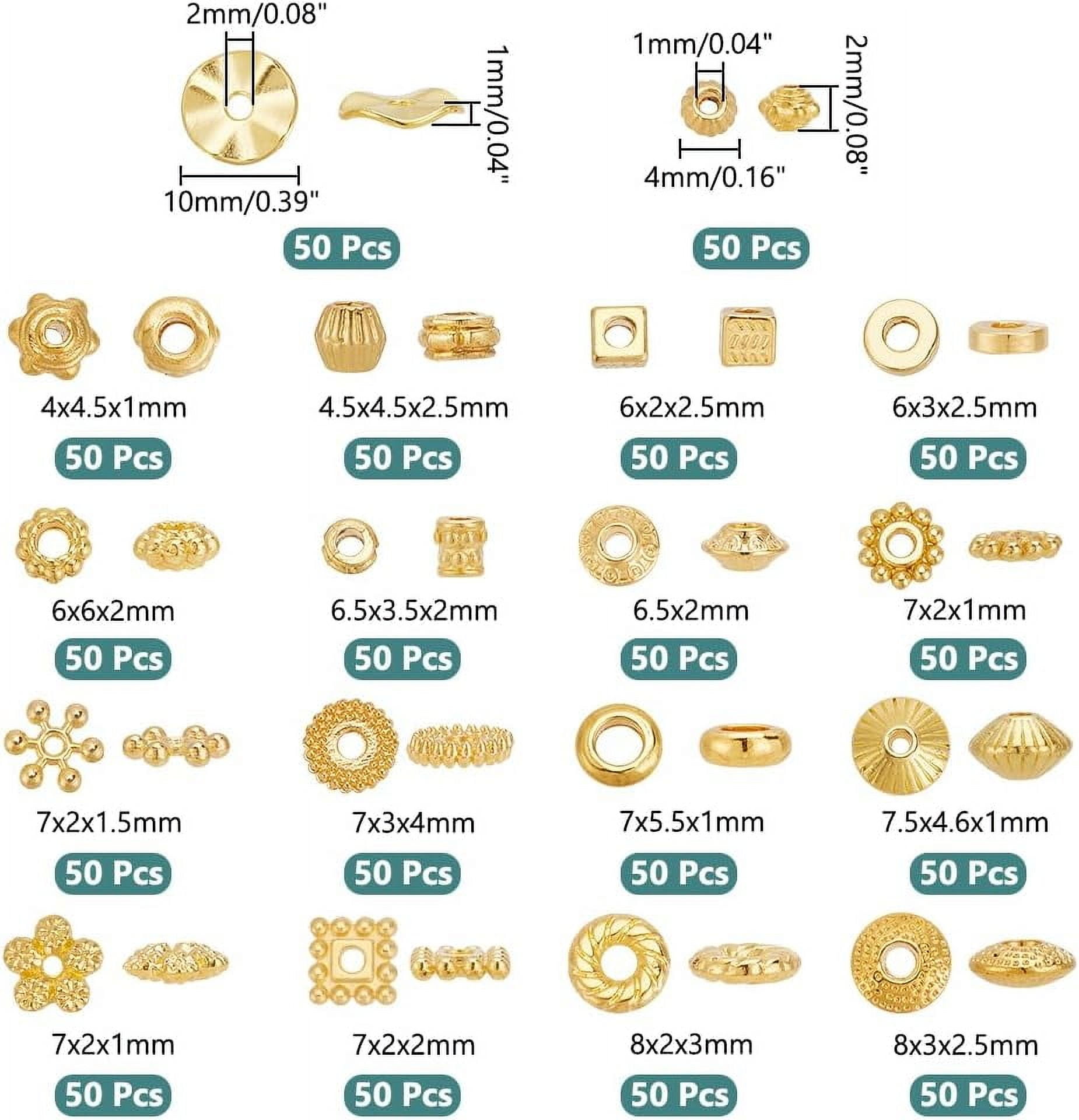 PH 900pcs Golden Spacer Beads 18 Styles Tibetan Flower Rondelle Beads Bicone Snowflake Spacers Beads Alloy Loose Beads for Bracelet Necklace Earring Jewelry Making gold DIY