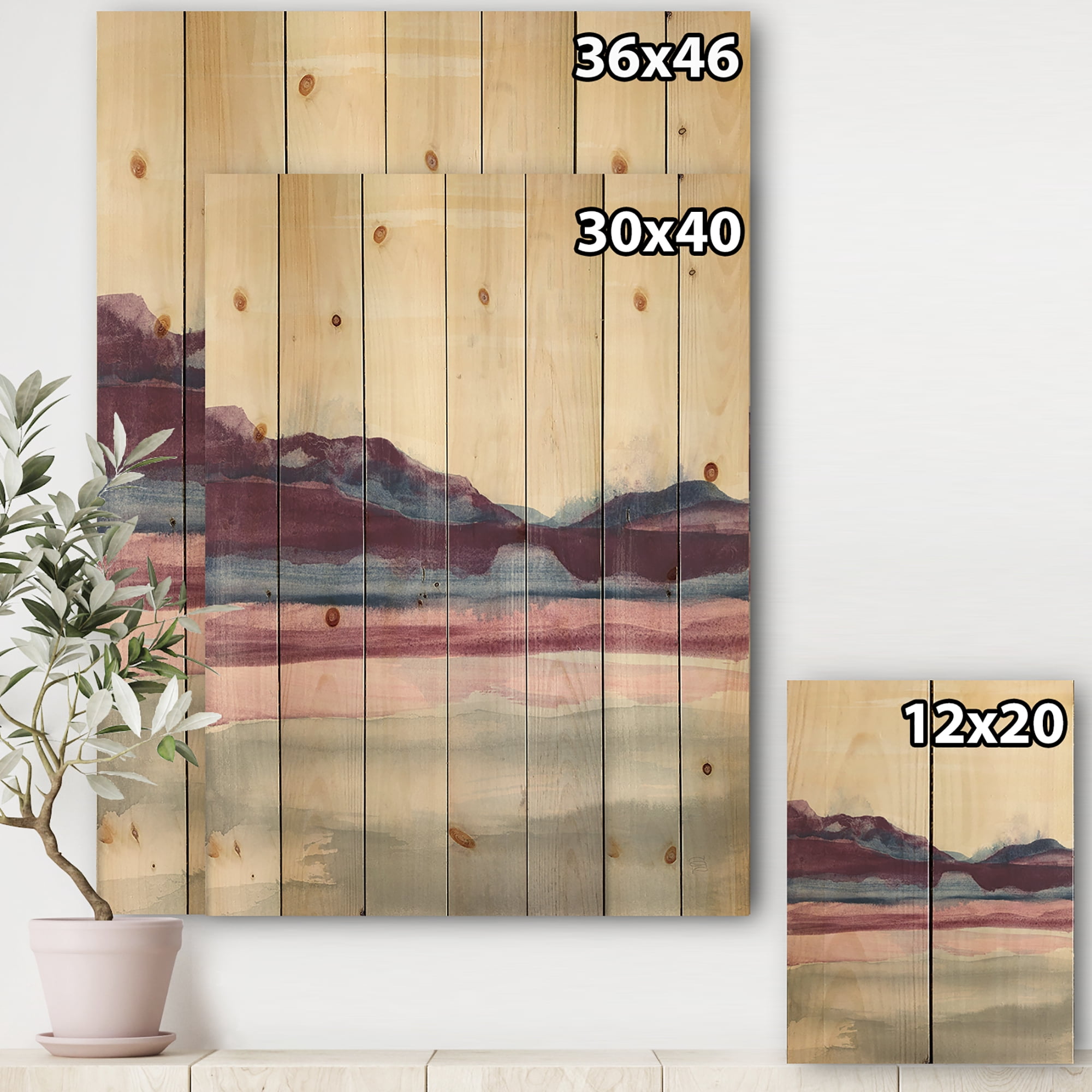 Designart 'Shabby Watercolor on Purple I' Shabby Chic Print on Natural Pine Wood