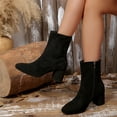 thumbnail image 3 of AVRNLIQ Womens Flock Ankle Boots - Black, Pointed Toe with Side Zip & Block Heel, Comfortable Stable Style for Daily/Office Wear, Size 38, 3 of 9