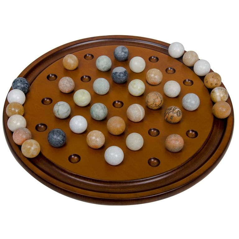 Arolly Handcrafted Solitaire Board Game Set with 36 Natural Marbles -  Mahogany Wooden Finish Authentic Handmade Solitaire Boards