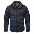 thumbnail image 2 of BLTIBY 2025 Mens Flannel Fleece Shirt Jacket Fall Winter Plaid Printed Thicked Long Sleeve Coat Button Down Thick Outwear with Pockets Dark Blue M, 2 of 5