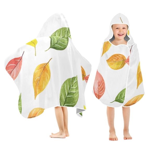 Yayeee Kids Hooded Towels Toddler Soft Absorbent Beach Bathing Wrap 50" x 23.5", Pink Colorful Leaves