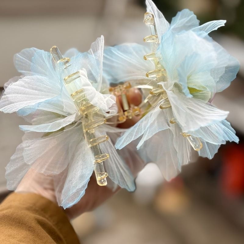 Sweet flower mesh clip, fashionable and versatile, hair clip for back of head, hair accessories, floral bangs