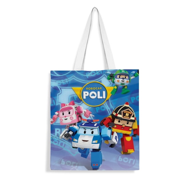 Robocar Poli Bolso de tela con estampado de lienzo para mujer, bolsa de compras reutilizable y estética, con cremallera interior, regalo para mujer,40*40cm.