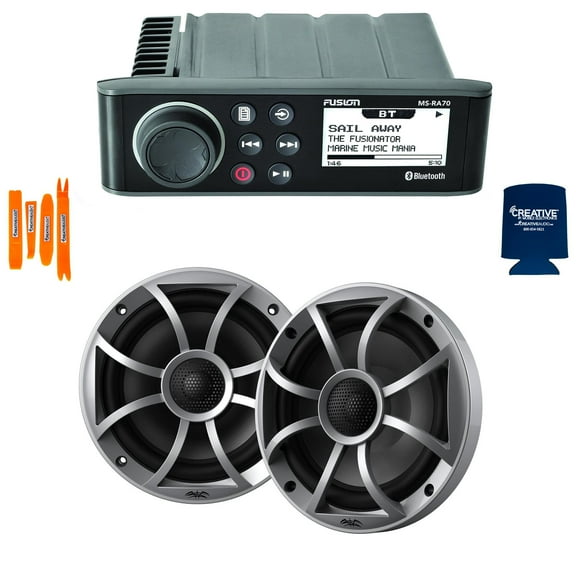 Fusion MS-RA70 Marine AM/FM/BT Stereo with 1 Pair Wet Sounds RECON 6-S High Output 6.5" Marine Coaxial Speakers, Silver Grill