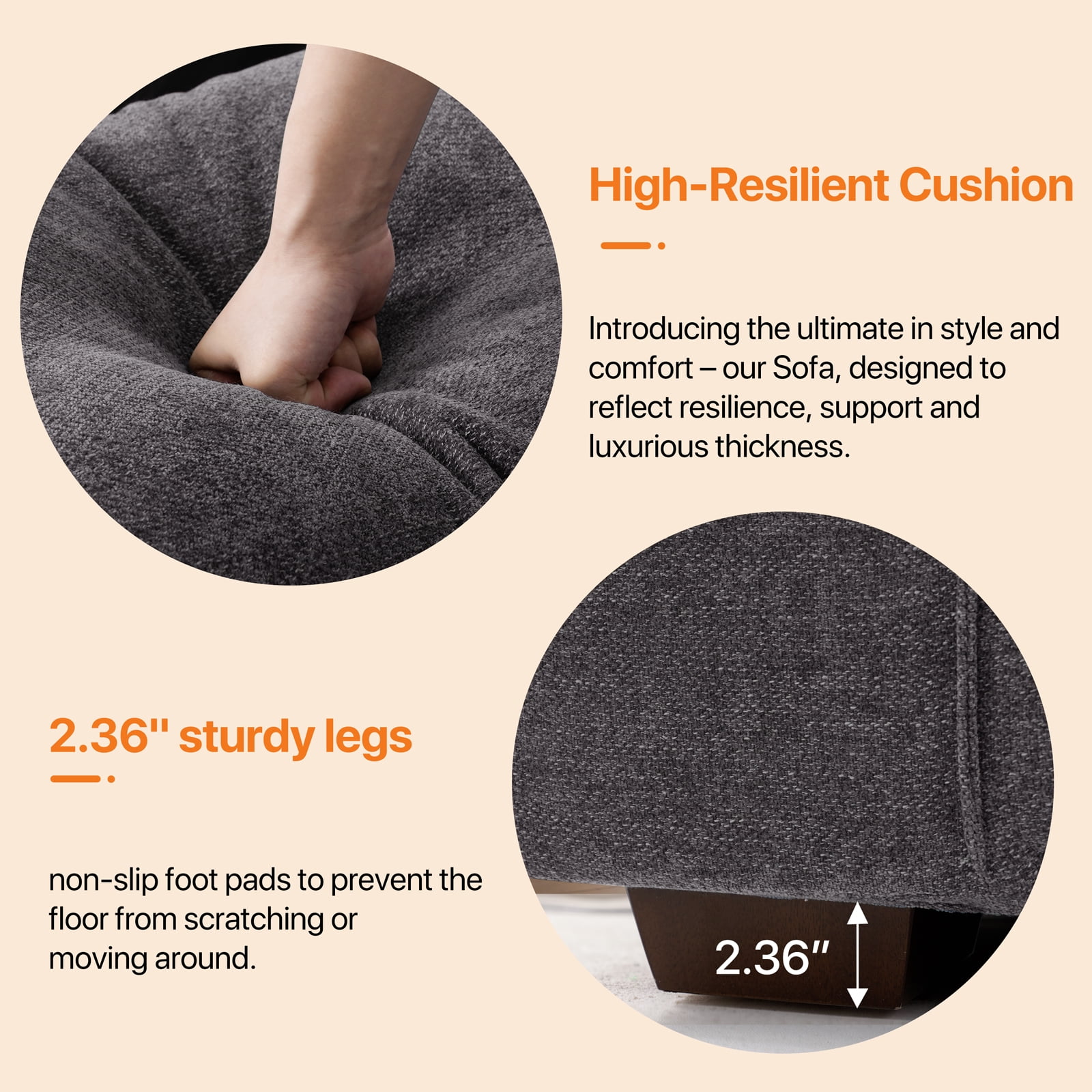 Chenille Loveseat Couch -71.3" Modern Design Sofa with Solid Wood, Metal Frame, Durable，Removable Back Cushion and Seat Cushion, Easy Cleaning(Dark Grey)