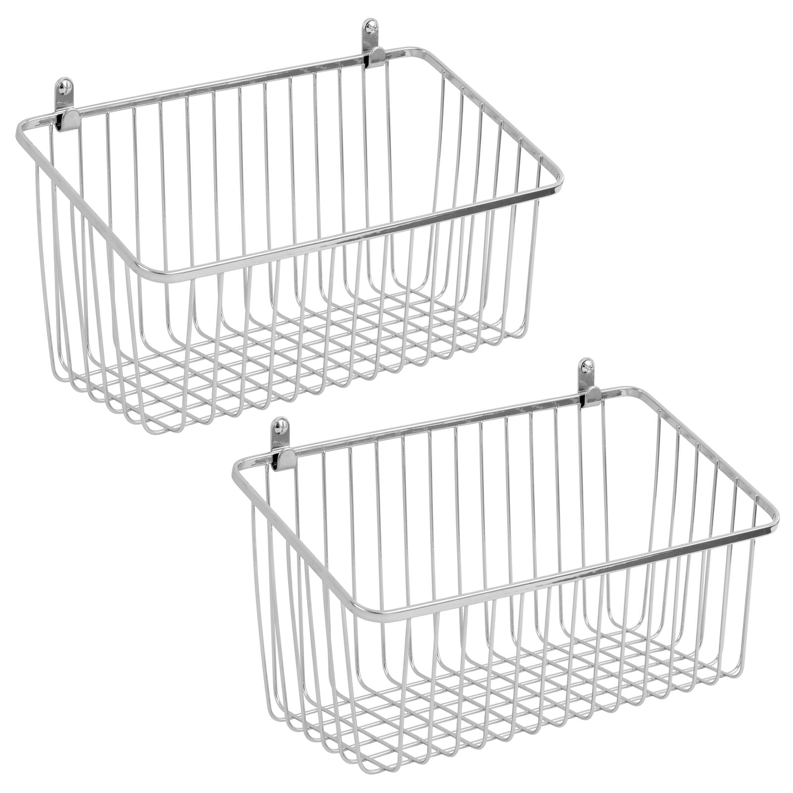 mDesign Metal Storage Organizer Basket with 6 Hooks Wall Mount Satin 