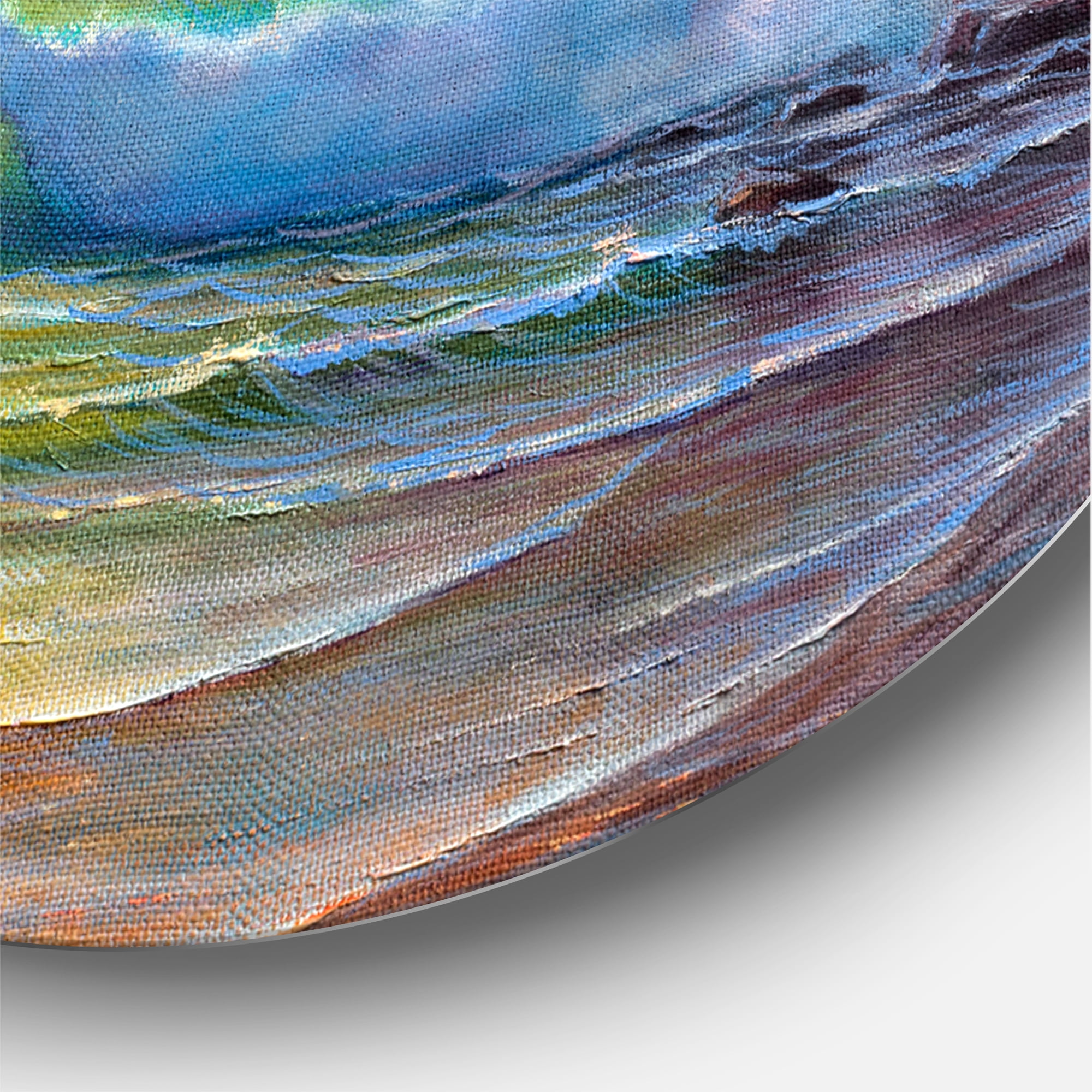 Designart 'Sunrise On Sea Waves By The Pine Trees' Nautical & Coastal Circle Metal Wall Art 23x23 - Disc of 23