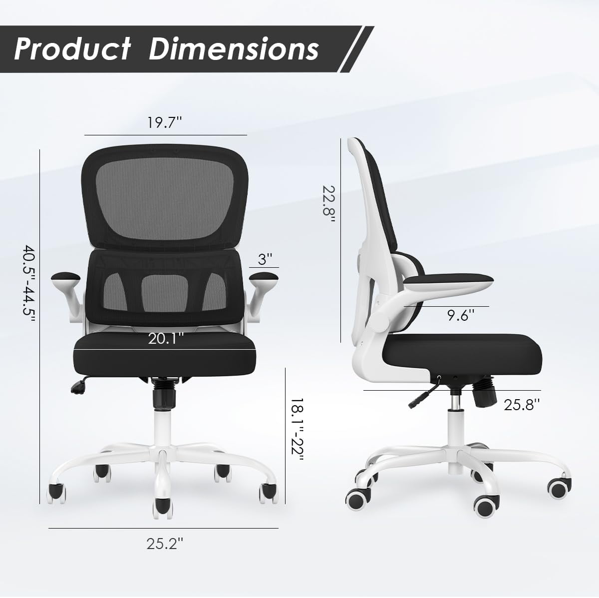 STARY Ergonomic Mesh Office Chair, Computer Chair with Lumbar Support and Flip-up Armrests, Comfy Desk Chair with PU Wheels for Home Office, White & Black