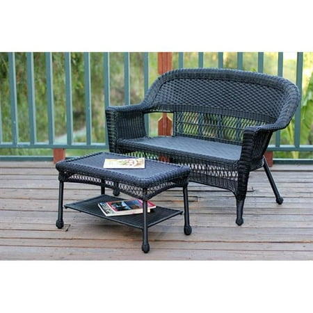 Jeco Wicker Patio Love Seat And Coffee Table Set Without Cushion
