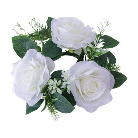 Cheapark Couronne de Bougie Parfumée - Décoration en Soie Artificielle avec Fleurs et Feuilles pour la Saint-Valentin, Centre de Table de Fête et Accents de Bougeoir Romantique