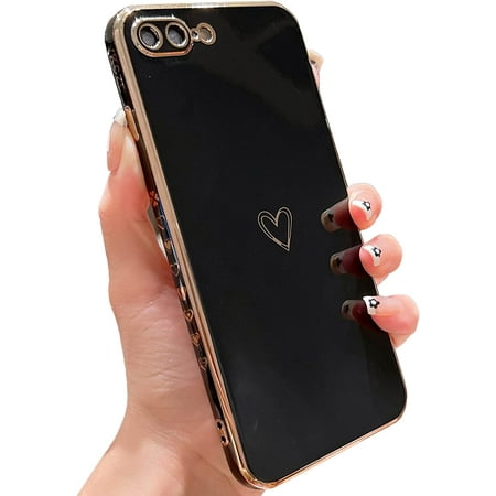 Compatible with iPhone 7 Plus Case, iPhone 8 Plus Case Cute Luxury Plating Edge Bumper Case with Full Camera Lens Protection Cover for iPhone 7 Plus/8 Plus for Women Girl(Black)