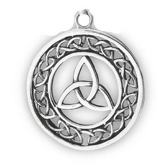 Sterling Silver 30" Unisex 1.5mm Circle Lined Unending Celtic Knot Center Triquetra Knot Pendant Necklace