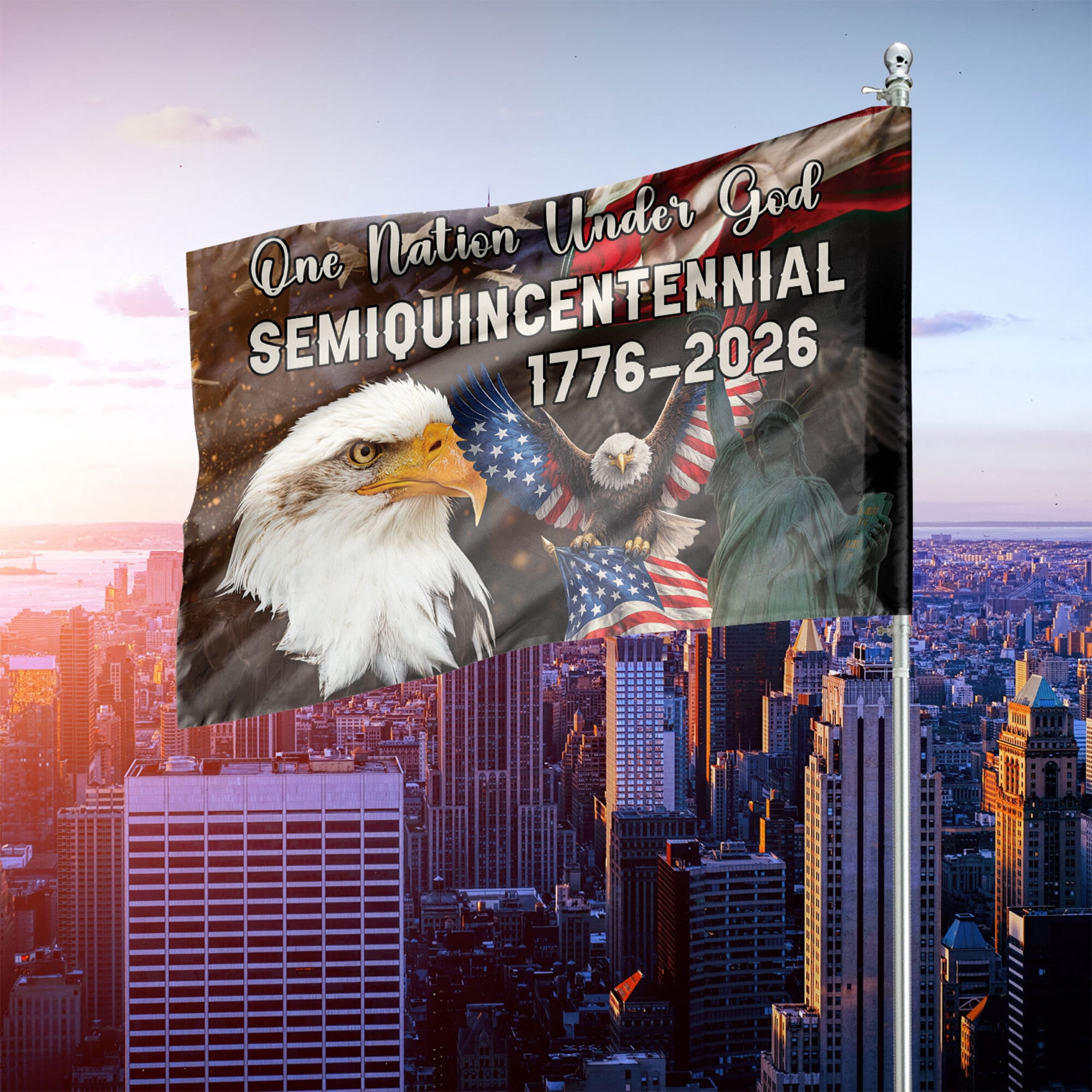 One Nation Under God Semiquincentennial Flag 1776-2026, America 250 Patriotic Bald Eagle Flag, Independence Day USA House or Garden Decor