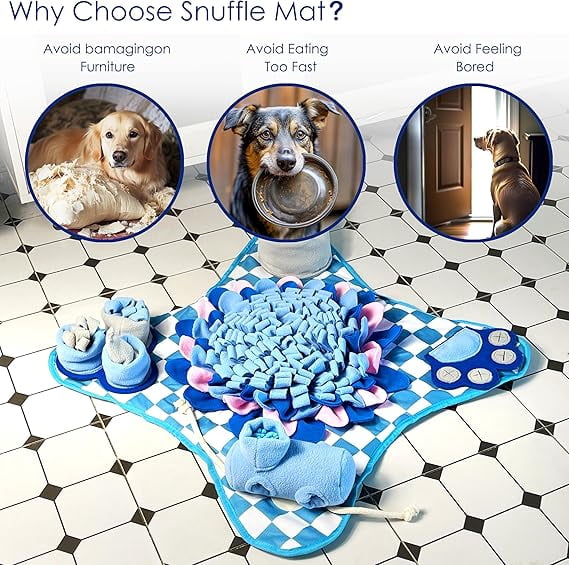 Rasingwell Snuffle Mat for Dogs with Theme Sniffing Mat 23 x 23 inches for All Breeds of Dog Cat, Interactive Puzzle Toy & Enrichment Toys for Dog Stress Relief (Blue)