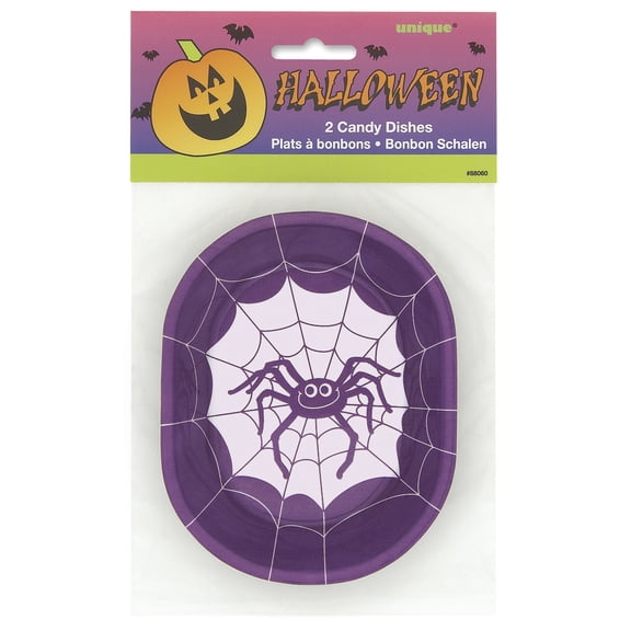 Festive Spider Halloween Candy Dish 5.5" Serving Bowls, Purple White, 2 CT