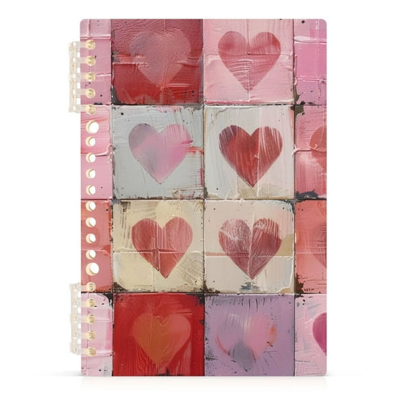 Pretty Pink Hearts Ring Binder Notebook Journey Note Diary College Ruled Spiral Notebook Study Loose Leaf Paper A5 60 Pages