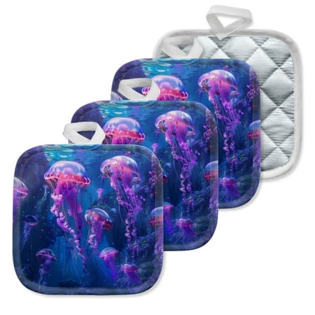 

4 Pack Pot Holders Kitchen Essential Potholder Set Ethereal Purple Jellyfish In The Deep Sea