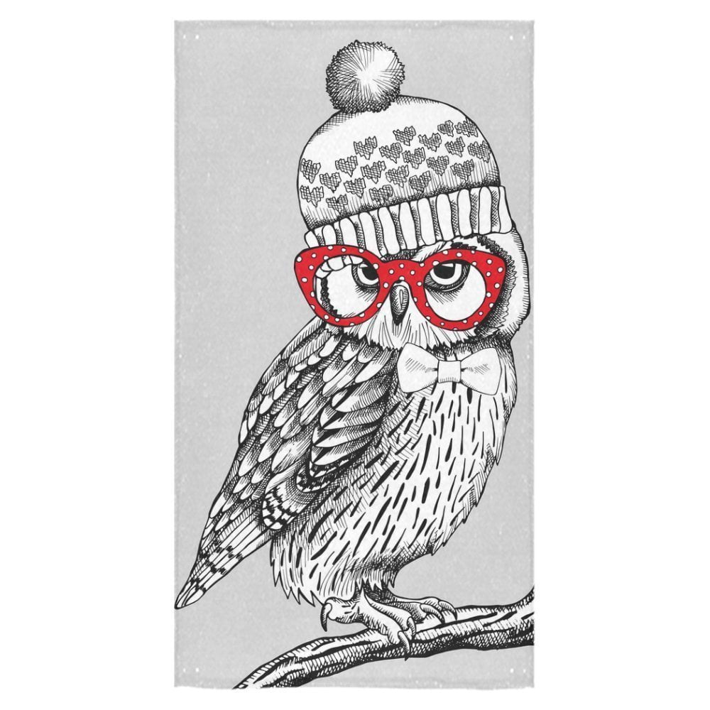 ZKGK Black and White Owl in Hat on Branch Beach Bath Towels Bathroom Body Shower Towel Bath Wrap For Home Outdoor Travel Use 30' x 56' Inche