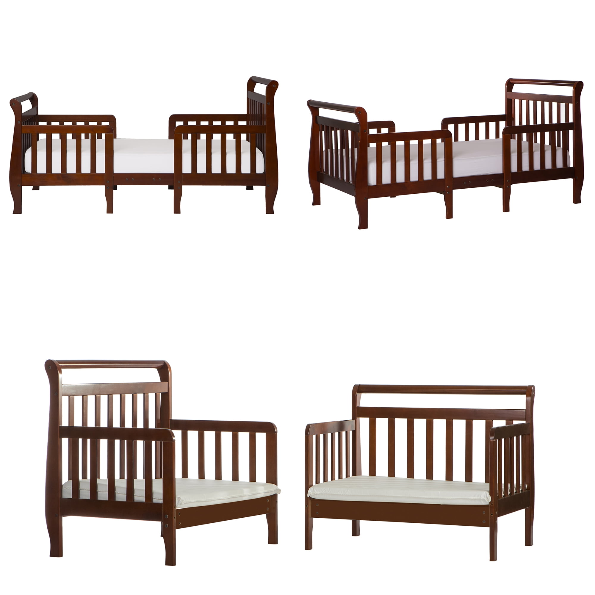 Dream On Me Emma 3-in-1 Convertible Toddler Bed, Espresso, Solid Wood Sleigh Design