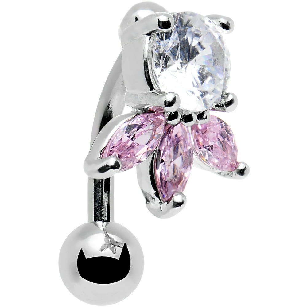 Body Candy Body Candy Stainless Steel Barbell Clear and Pink Accent