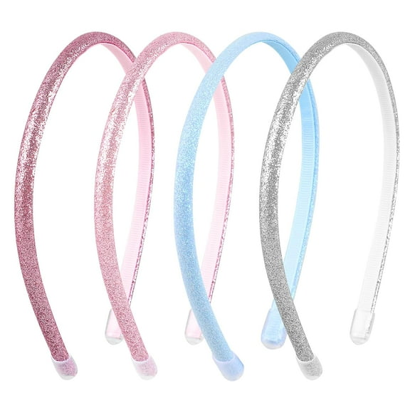 Thin Glitter Headbands for Girls, 4 Pack Non Slip Head band Sparkle Headbands with Teeth, Toddler Headbands Colorful Hair Bands for Little Girls Hair Accessories