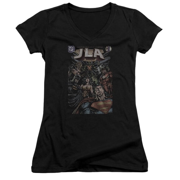 JLA Justice League #1 Cover Junior Women's T-Shirt V-Neck Black